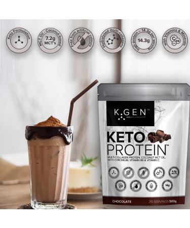 K-GEN Keto Collagen Protein Powder Natural Multi Collagen Chocolate Blend Coconut MCT Vitamin C+B6 | UK Made Advanced Ketosis for Keto & Paleo | Low Carb Free-from: Sugar Whey & Gluten Chocolate 500g 500 g (Pack of 1) - Buy Online on GoSupps.com