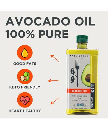Fork & Leaf Avocado Cooking Oil 946 ml - High-Heat Cooking, Frying, Baking, Sauces, Dressings, Marinades | 32 Fl. Oz - Buy Online on GoSupps.com