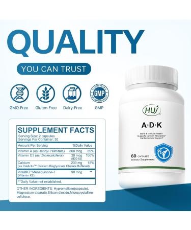 HUJ ADK Supplement 60 Capsules Calcium Vitamins A D3 K2 (MK-7) - Buy Online on GoSupps.com