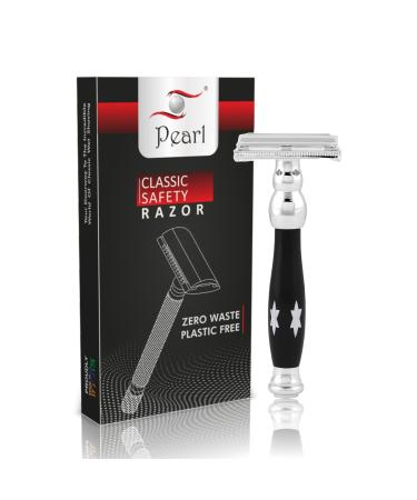 Pearl Shaving Double Edge Butterfly Safety Razor | Classic & Traditional Safety Razor | 5 Blades Included |P- 81D (Black) Platinum 81D