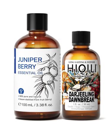 HIQILI 100ML Juniper Berry Essential Oil & 30ML Darjeeling Dawnbreak Fragrance Oil for DIY Diffuser