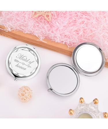 12 Pack Compact Pocket Makeup Mirrors with Bride, Maid of Honor, Bridesmaid Designs + Bachelorette Party Hair Ties - Silver - Buy Online on GoSupps.com