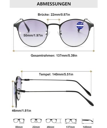 Lanomi Oval Retro Sunglasses with Blue Light Filter - Progressive Bifocal Reading Glasses for Men & Women UV Protection 2.0 Diopter Stylish Metal Frame - Buy Online on GoSupps.com