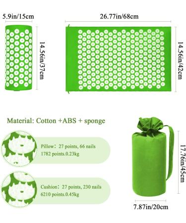 Acupress Toweratte & Pillow Set - Acupuncture Spike Yoga Mat for Massage Wellness & Muscle Relaxation - Includes Carrying Bag - Green - Buy Online on GoSupps.com