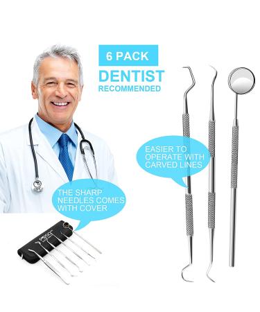 6 Pack Dental Tools Set - Professional Stainless Steel Oral Care Kit with Case | Tooth Scraper, Plaque & Tartar Remover - Buy Online on GoSupps.com