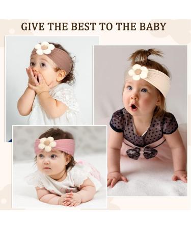 Nayyana 3-Piece Baby Flower Headband Set | Soft Nylon Hair Accessories for Girls Newborns & Toddlers - Beige Pink Khaki - Buy Online on GoSupps.com