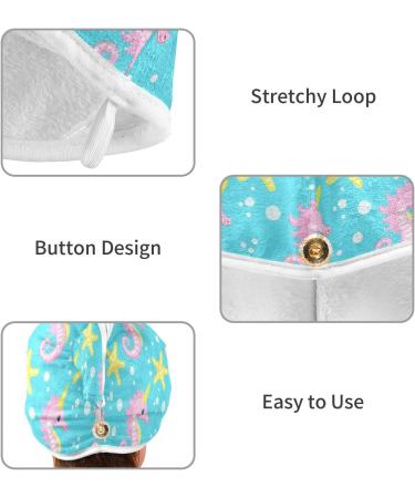 Buy Pink Seahorse Yellow Stars Hair Towel 2 Pack | Super Absorbent Quick Dry Turbans for Women & Girls - Buy Online on GoSupps.com