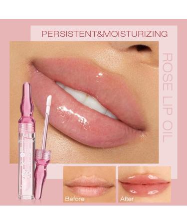 Hydrating Rose Lip Oil & Gloss | Nourishing Clear Lip Balm & Liquid Lipstick for Moisture & Shine - Non-Sticky Formula to Prevent Chapped Lips - Buy Online on GoSupps.com