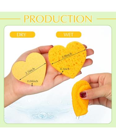 Nuenen 60 Pieces Facial Sponges with Container Heart Shape Compressed Face Sponge Natural Sponge Pads for Washing Face Cleansing Exfoliating Esthetician Makeup Removal (Yellow) - Buy Online on GoSupps.com
