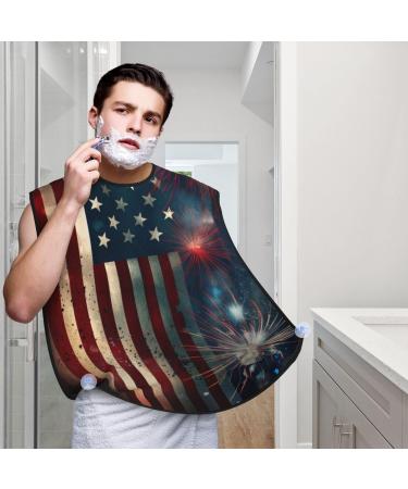 Colorful Fireworks US Flag Shaving Bib | Waterproof Beard Apron - Perfect Gifts for Dad on Election Day | One Size Fits All - Buy Online on GoSupps.com