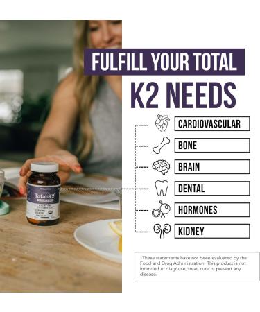 Total K2 | Vitamin K2 as MK7 & MK4 | Plus K1 & Vitamin D3 Cofactor - 620 mcg K2 per Serving - All-Trans MK7 from MenaQ7 - Full-Spectrum Vitamin K - Vegan Organic Certified (60 Capsules) 60 Count (Pack of 1) - Buy Online on GoSupps.com