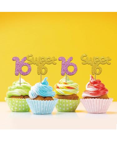 Set of 24 Sweet 16 Cupcake Toppers Pink&Gold Glitter Sweet Sixteen Cupcake Toppers for Girl Number 16 Cake Decorations for 16th Birthday/Anniversary Party Supplies - Buy Online on GoSupps.com
