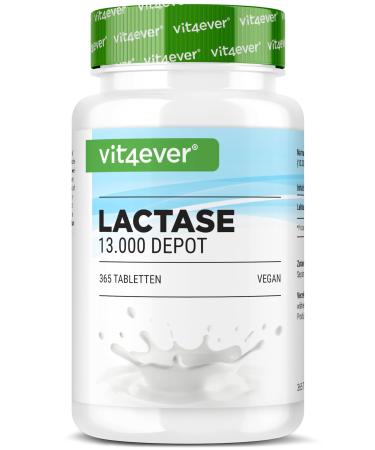 Lactase 13 000 Depot - 365 Sepismart Slow Release Tablets - High Dosed with 13 000 FCC Units - For Lactose Intolerance and Milk Intolerance - No Additives