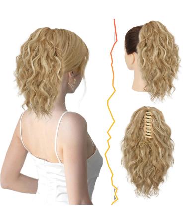 Barsdar Klauen Clip Blond Pfervie Extrolation 30cm Shell Wavy Power Tail Hair Extension Multi layered synthetic clip ponytail hair part for women girls (blond mixed) 30cm light ash blonde & bleaching highlights - Buy Online on GoSupps.com
