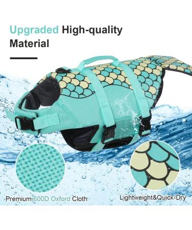 Emust Dog Life Jacket | Adjustable Water Safety Vest for Small Medium & Large Dogs | Green Mermaid Design with Rescue Handle - Buy Online on GoSupps.com