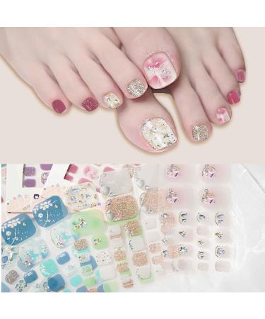 8 Sheets 3D Gel Toenail Stickers Semi Cured Toe Nail Strips Glitter Flower Marble Full Toe Wraps Stickers Gel Nail Polish Decals Supplies for Women Girls Manicure Decoration - Buy Online on GoSupps.com