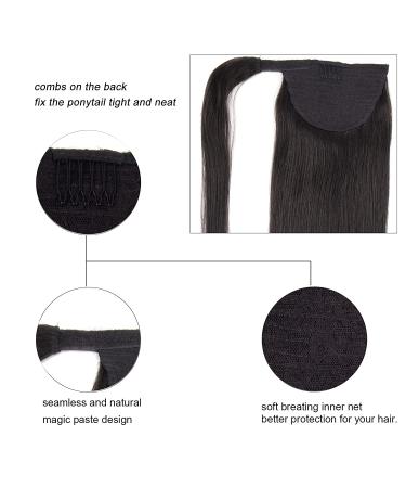 Ugrace 20 Virgin Straight Human Hair Ponytail Extension Natural Black #1B - Clip in One Piece Hairpiece for Women - Buy Online on GoSupps.com