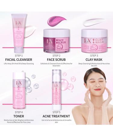 Daily Acne Essentials Kit - 5 Step Facial Skincare Set with Cleanser Face Scrub Clay Mask Toner & Acne Serum Complete Acne Skin Care Kit Wash Away Impurities To Reveal Glowing Skin 5 PCS 5.0 - Buy Online on GoSupps.com