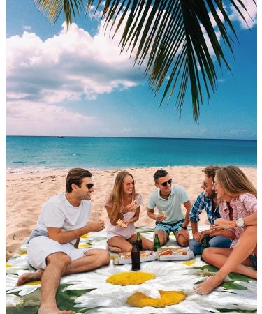 Watercolor Daisy Flowers Beach Blanket - Extra Large 95x80in, Waterproof & Sandproof Picnic Blanket for Outdoor Adventures - Lightweight & Portable - White Farm Floral Design - Buy Online on GoSupps.com