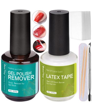 BesTby Gel Nail Polish Remover - Easy and Quick Gel Polish Remover, Nail Polish Remover for Remove Gel Nail Polish, Gel Nail Remover Kit and Nail Liquid Latex Tape 15 ml/0.5 oz for Nails Gel Polish Remover & liquid latex Tape