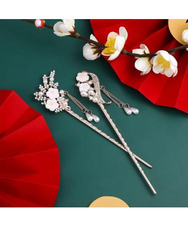 Lurrose 2-Piece Chinese Hair Rods & Metal Pearl Hairpins - Japanese Hairsticks with Floral Design | Opal Hair Jewelry - Buy Online on GoSupps.com