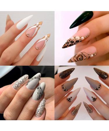 Nail Art Pearls & Charms Set - 4 Boxes Gold, Silver, White Half Round Gems, Glitter Powder, Rhinestones Accessories for Women - Acrylic Decorations Design - Buy Online on GoSupps.com