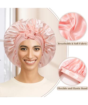 Welrog Satin Hair Hood for Women - Double-Sided Silk Bonnet for Hair Protection - Sleep Hood - Pink/Light Pink - Buy Online on GoSupps.com