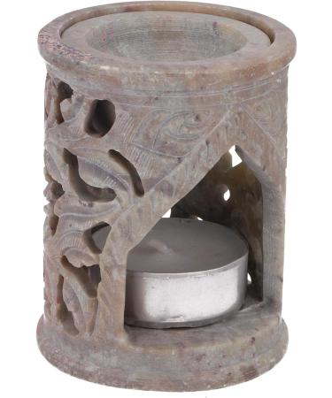 GURU Shop Indian Fragrance Lamp & Essential Oil Diffuser - Cream White Aroma Lamp Made of Bacon Stone - Round Flower Design for Aromatherapy (8x6x6 cm) - Buy Online on GoSupps.com