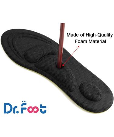 Dr. Foot Arch Support Insoles for Plantar Fasciitis & Heel Pain - Diabetic Anti-Sweat Foam Insoles for Shock Absorption - Size L | 712 US Men's Black - Buy Online on GoSupps.com