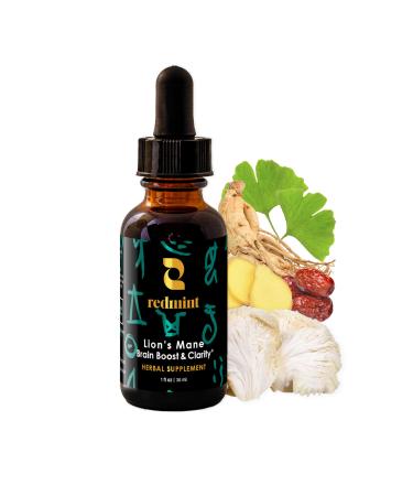 Redmint Lion's Mane Mushroom Extract with Ginkgo Leaf & Ginseng and More - Brain Boost & Clarity Herbal Tincture - Rooted in Ancient TCM Wisdom - Organic Immune Support Mushroom Supplement - 1 fl oz Loins Mane 1 Fl Oz (Pack