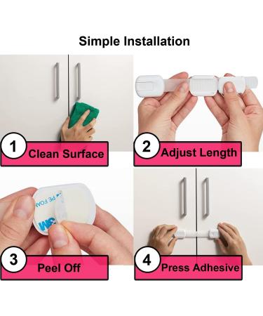 Child Safety Lock Set for Closets & Drawers | 6-Piece Baby Locking Cabinet Kit | No Drill Installation | Strong Adhesive | White - Buy Online on GoSupps.com