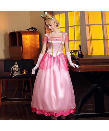 Pink Princess Costume Halloween Cosplay Party Outfit - Women's Court Style Performance Dress with Crown, Headdress, and Gloves | Pink - Large - Buy Online on GoSupps.com