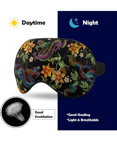 Embroidered Dragon & Flower Sleep Mask - Adjustable Light Blocking Eye Mask for Men & Women | Chinese Style Soft Eye Shade - Buy Online on GoSupps.com
