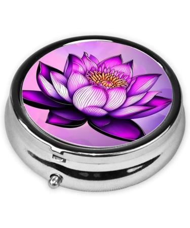 Purple Lotus Round Pill Box | 3 Compartment Travel Organizer - Portable & Convenient for International Shipping - Buy Online on GoSupps.com