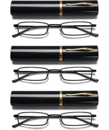 Vevesmundo Compact Metal Reading Glasses - Lightweight 2.5x Spring Hinge - Set of 3 Black Classic Readers with Etui - Buy Online on GoSupps.com