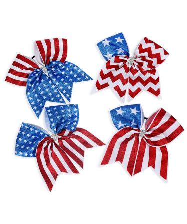 Nishine 8 American Flag Glitter Ribbon Cheer Hair Bows Set for Girls - 4th of July Ponytail Holder Hair Ties - Buy Online on GoSupps.com