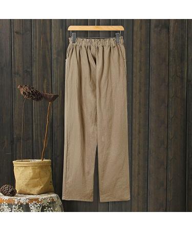 ZOOJINFAR Womens Cotton Linen Capris Khaki X-Large - Summer Casual Elastic Waist Pants - Buy Online on GoSupps.com
