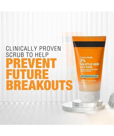 Clear & Defend Oil-Free 2% Salicylic Acid Face Scrub - Daily Exfoliating Cleanser for Acne-Prone Skin Unclogs Pores & Prevents Breakouts - 150 ml - Buy Online on GoSupps.com