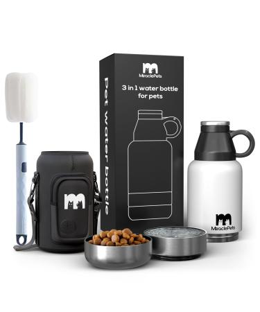 Miracle pets drinking bottle dogs for on the go water bottle food bowl dog BPA-free puppies accessories thermal bottle 1 liter drinking bottle made of stainless steel dogs accessories (white + cover)