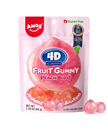 Amos 4D Gummy Peach Burst Peach Gummy Candies with Filled Hearts Natural Flavor Fruity Treats 65g Bag