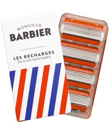 Monsieur Barbier razor refill packs with 5 blades for men |4 Fusion compatible replacement cartridges |L'Explorer shaving handle |Ideal for a very (very) thorough shave