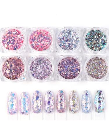 Shop GZMAYUEN Glitter for Nails - 8Pcs Sliver & Violet Nail Art Glitter Set | Pink Nail Glitter & Sequin Flakes for Stunning Nail Designs International Shipping Available - Buy Online on GoSupps.com