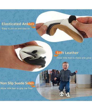 Soft Leather Baby Shoes - Non-Slip Rubber Soles - White Panda Design - 0-24 Months - Buy Online on GoSupps.com
