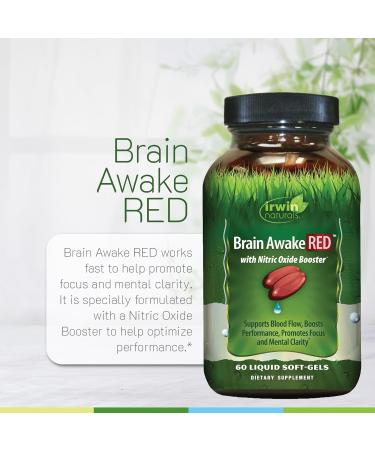 Irwin Naturals Brain Awake RED with Nitric Oxide Booster - 60 Liquid Soft-Gels - 2 Pack - Buy Online on GoSupps.com
