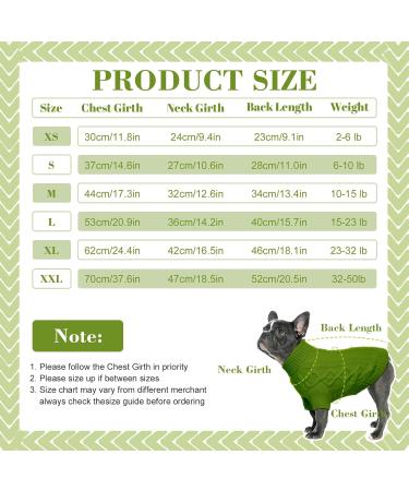 Elegant Hjumarayan Dog Sweater for Medium Dogs - Warm & Stylish Green Sweater with Leash Hole - Perfect for French Bulldogs (XXL: 70cm Chest 52cm Back) - Buy Online on GoSupps.com