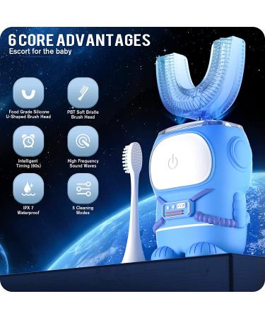 Kid's U-Shaped Electric Toothbrush IPX7 Waterproof | 5 Cleaning Modes | 60S Smart Reminder | Cartoon Astronaut Design | Blue (Ages 6-12) - Buy Online on GoSupps.com