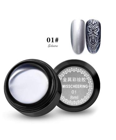 8ml / Bottle Metallic Painted Nail Gel Polish Nail Art Creative Elastic Metallic Painted Glue Nail Painted Gel Metallic Nail Art UV Varnish Lacquer(Silver 01) - Buy Online on GoSupps.com