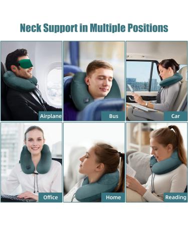 Urophylla Inflatable Travel Pillow for Airplane Inflatable Neck Pillow for Traveling with 3D Contoured Eye Masks Adjustable NeckChin Support Pillow for Trains Cars Large (Green) Dark Green - Buy Online on GoSupps.com