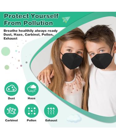 XDX Kids KN95 Masks for Children - 25 Pack Individually Wrapped Black Disposable Face Masks - 5 Layers, 95% Filter Efficiency - Breathable & Comfortable - Black-25pcs - Buy Online on GoSupps.com