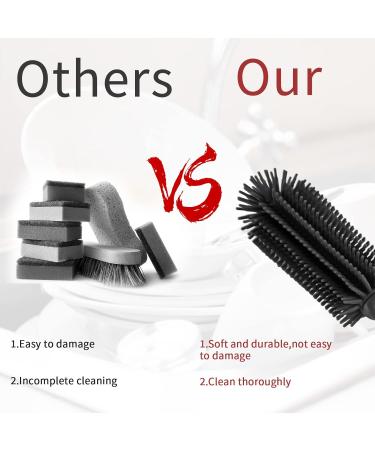 2 Pack Black Silicone Bottle Cleaner Brush Set - 15.7+12.6 Inches - for Hydro Flask, Glassware, Sports Bottles, Vases, Coffee Mugs, Baby Bottles - Small & Flexible - Buy Online on GoSupps.com